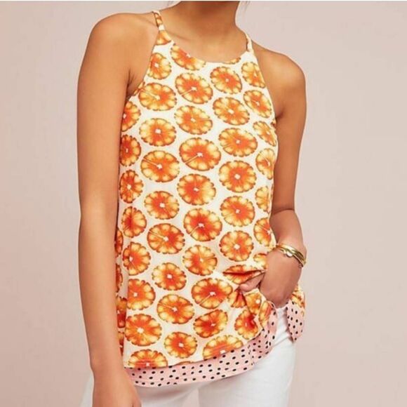 Anthropologie Tops - Porridge Anthropologie Orange Polka Dot Swing Tank Top